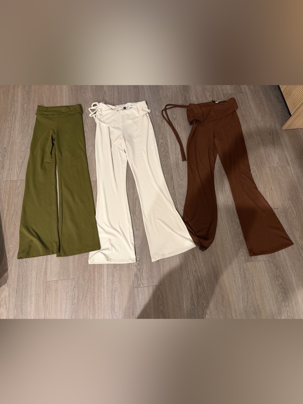 You get 3 for the price of 1

Women’s Wide-Leg Knit Pants — Olive, Cream, Brown